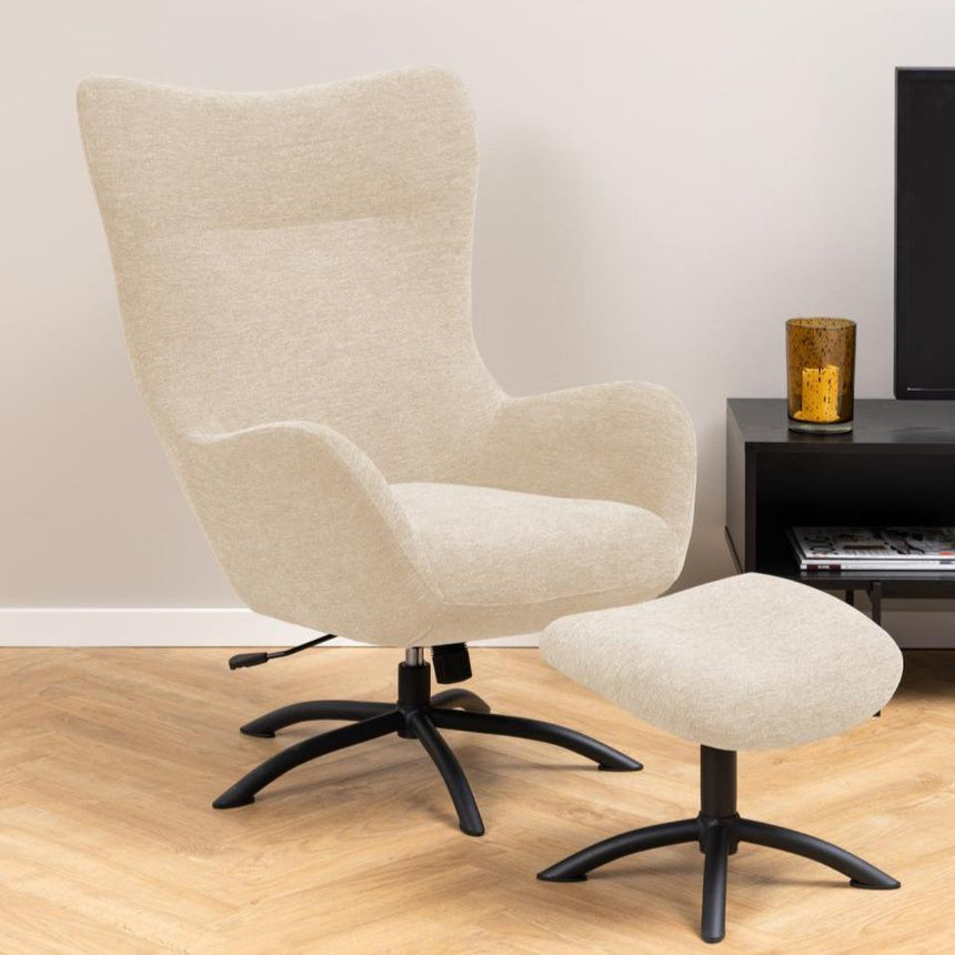 Talgarth fabric swivel chair with footrest