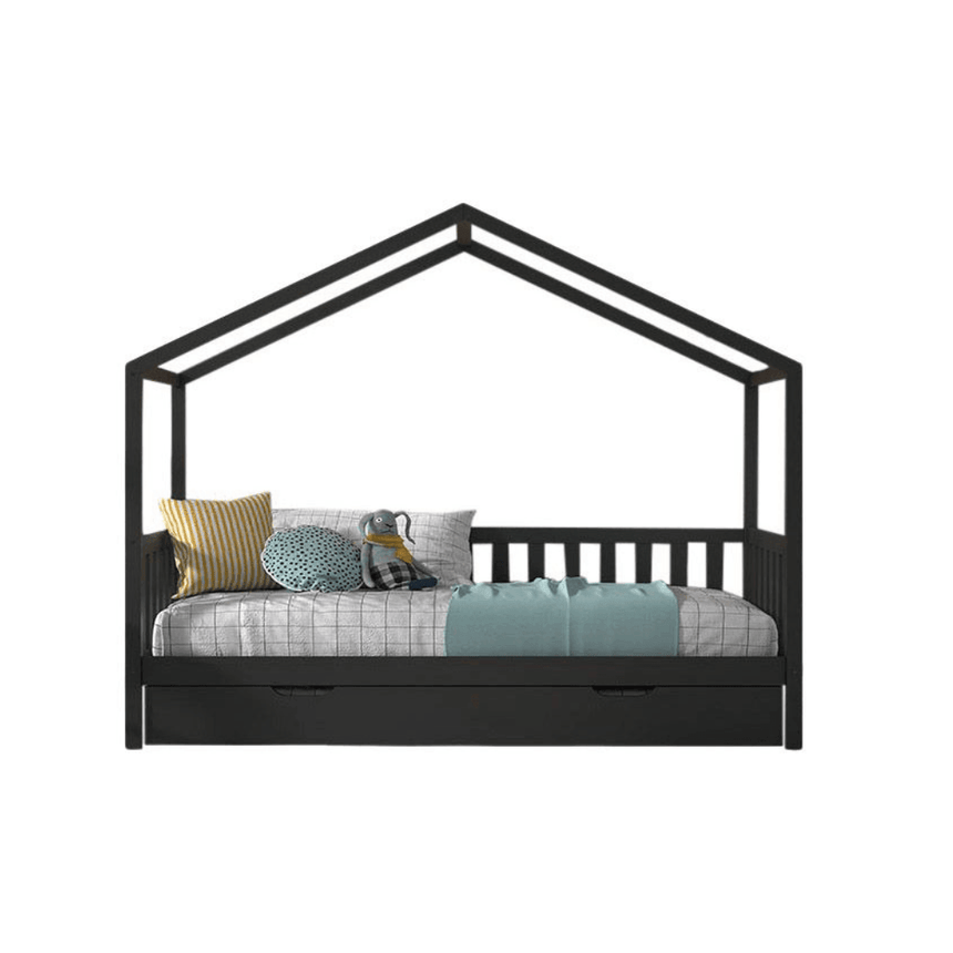 Dallas wooden house children's bed, 90x200 with bed linen holder