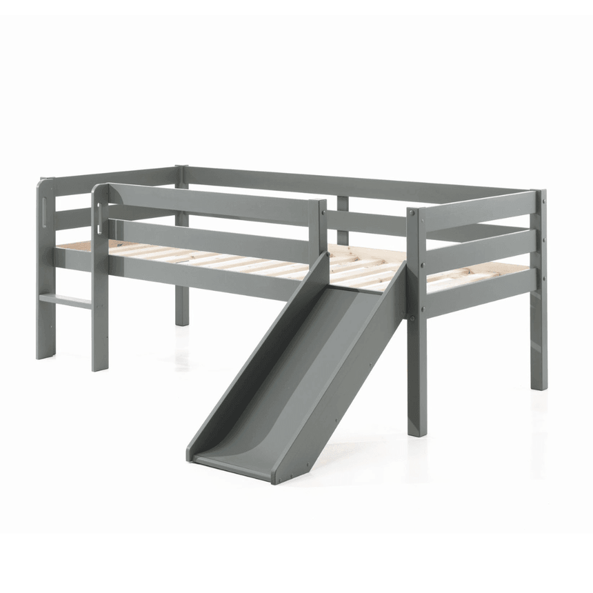 Pino wooden medium-height children's bed with slide, 90x200