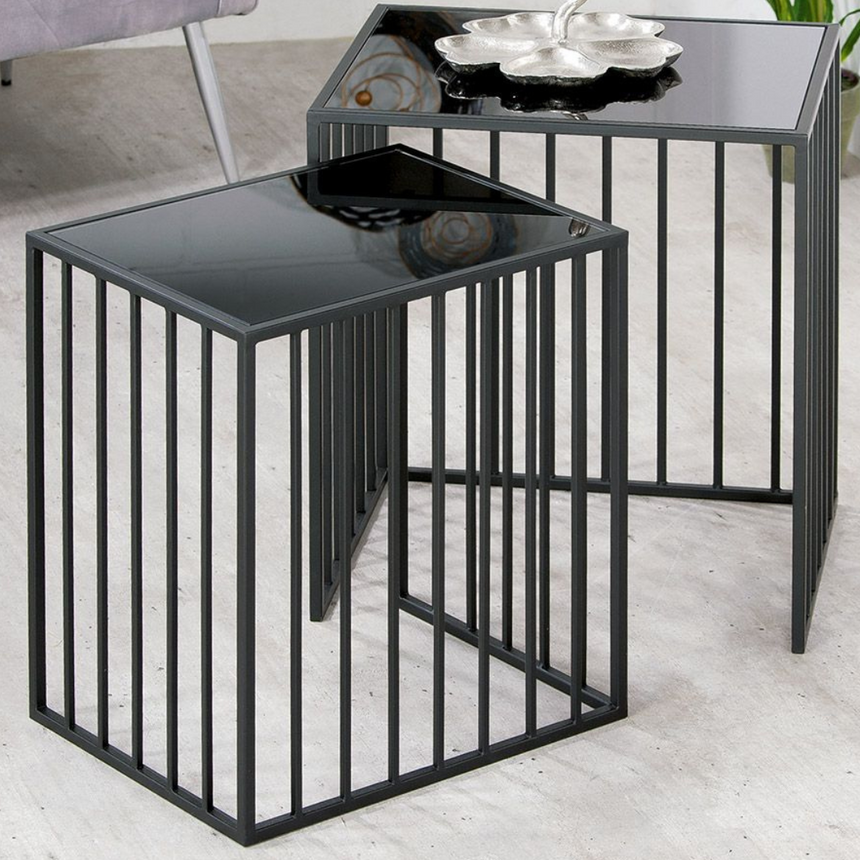 Black Square glass side table set