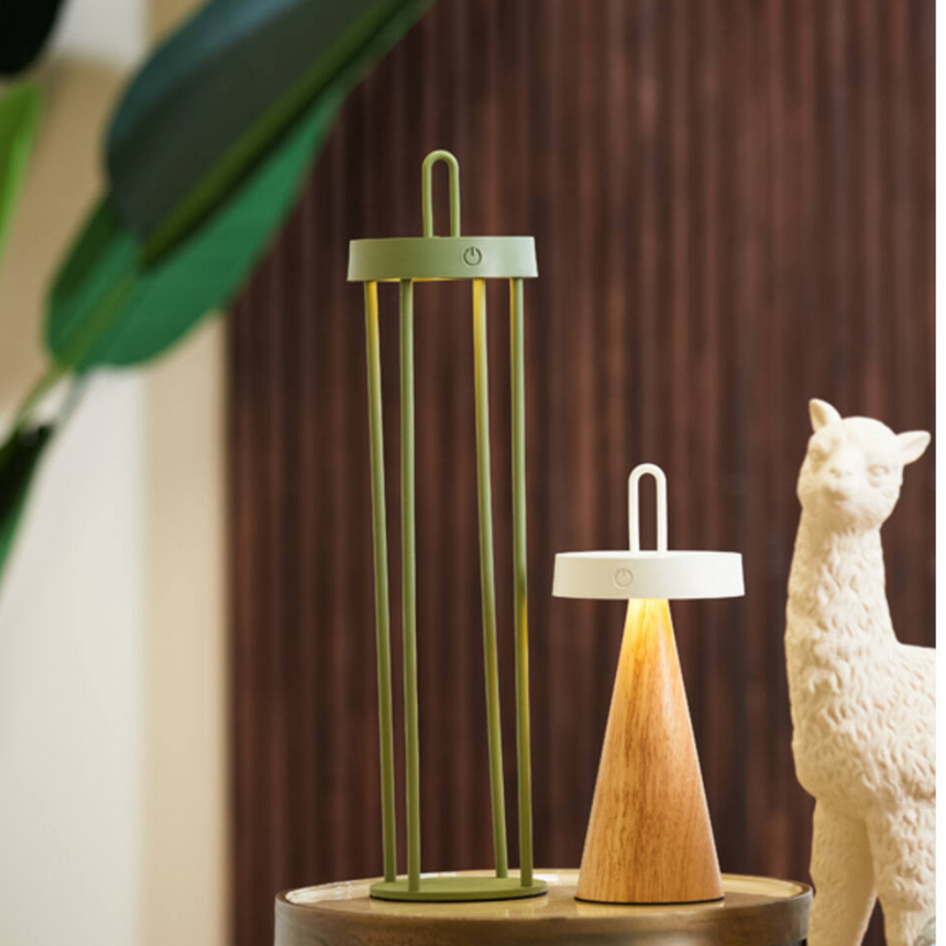 Ankenta fém hordozható lámpa fa láb