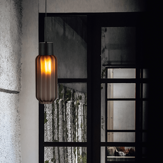 Lett Rib matt üveg függőlámpa fekete foglalattal