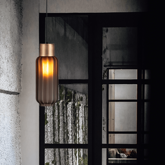 Lett Rib matt üveg függőlámpa réz foglalattal