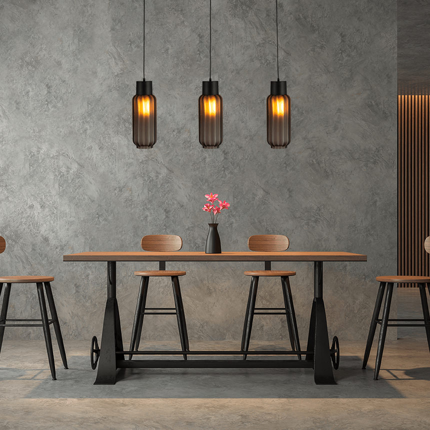 Lett Rib matt üveg függőlámpa fekete foglalattal