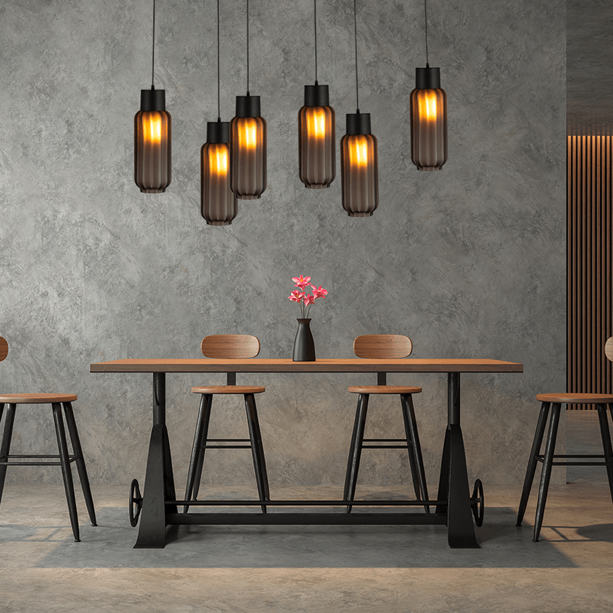 Lett Rib matt üveg függőlámpa fekete foglalattal