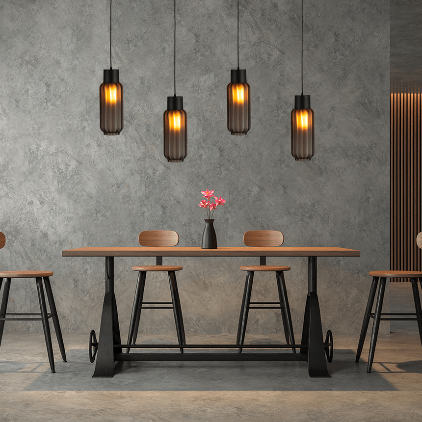 Lett Rib matt üveg függőlámpa fekete foglalattal