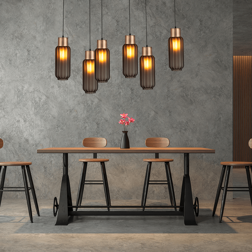 Lett Rib matt üveg függőlámpa réz foglalattal