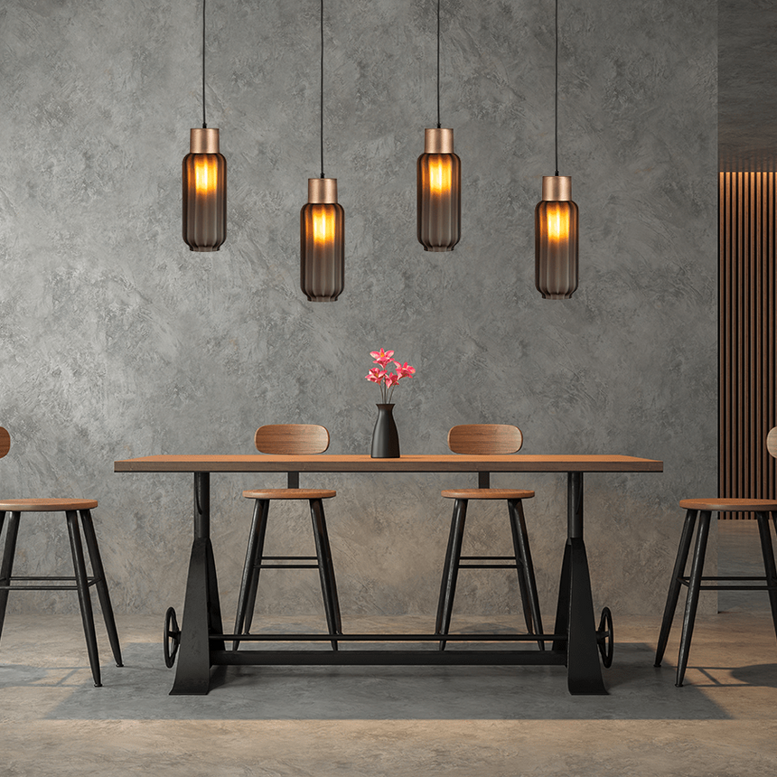 Lett Rib matt üveg függőlámpa réz foglalattal