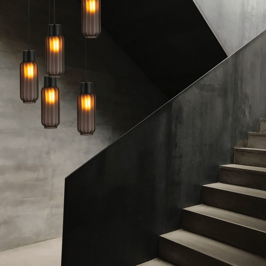 Lett Rib matt üveg függőlámpa fekete foglalattal