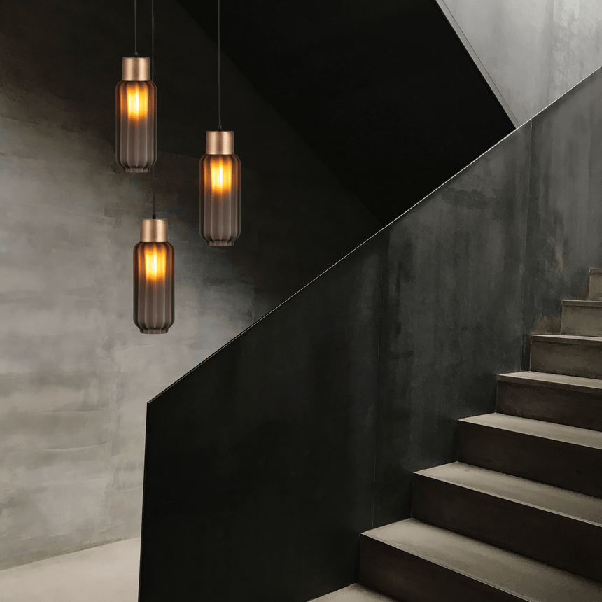 Lett Rib matt üveg függőlámpa réz foglalattal