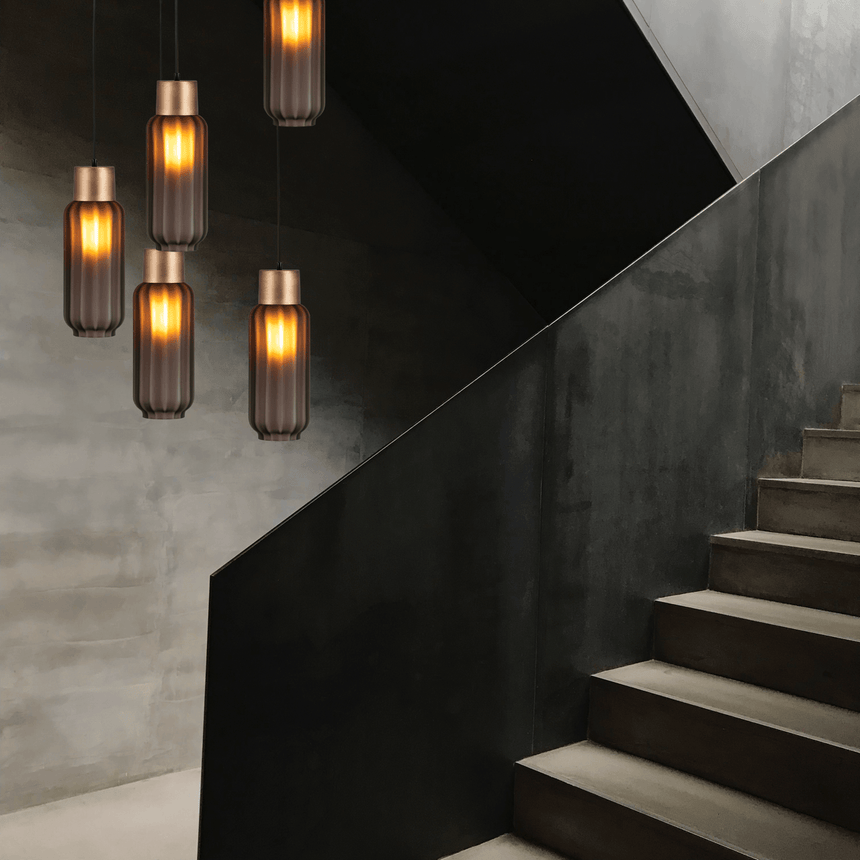 Lett Rib matt üveg függőlámpa réz foglalattal