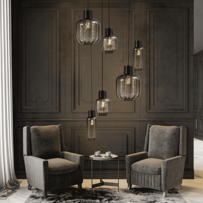 Lett Rib üveg függőlámpa fekete foglalattal