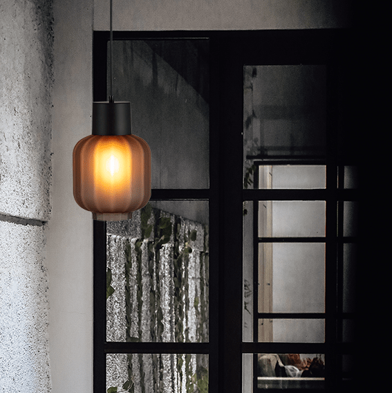 Lett Rib matt üveg függőlámpa fekete foglalattal