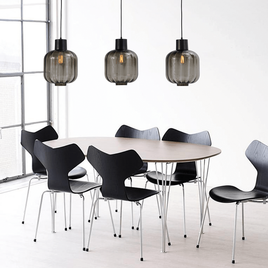 Lett Rib üveg függőlámpa fekete foglalattal