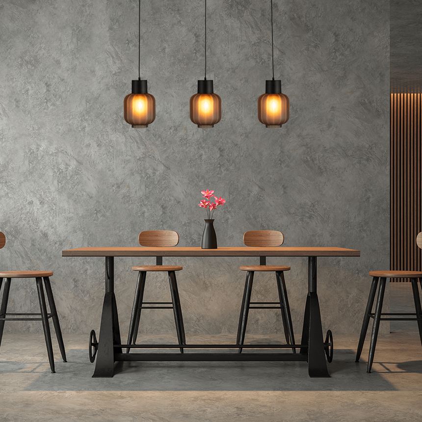 Lett Rib matt üveg függőlámpa fekete foglalattal