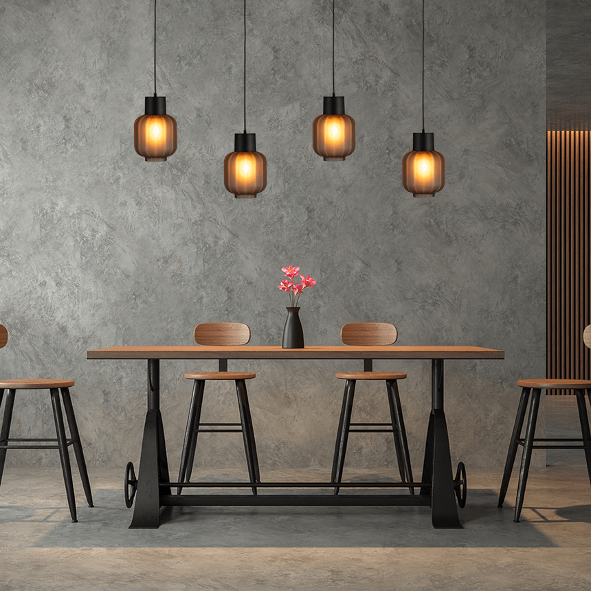 Lett Rib matt üveg függőlámpa fekete foglalattal