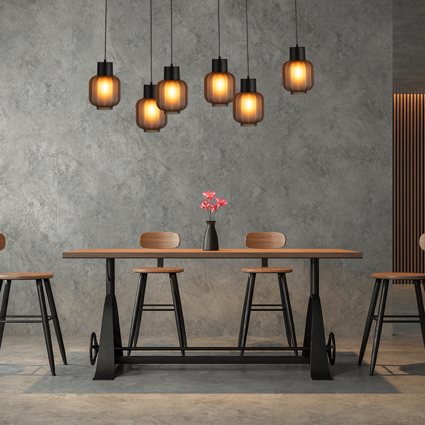 Lett Rib matt üveg függőlámpa fekete foglalattal