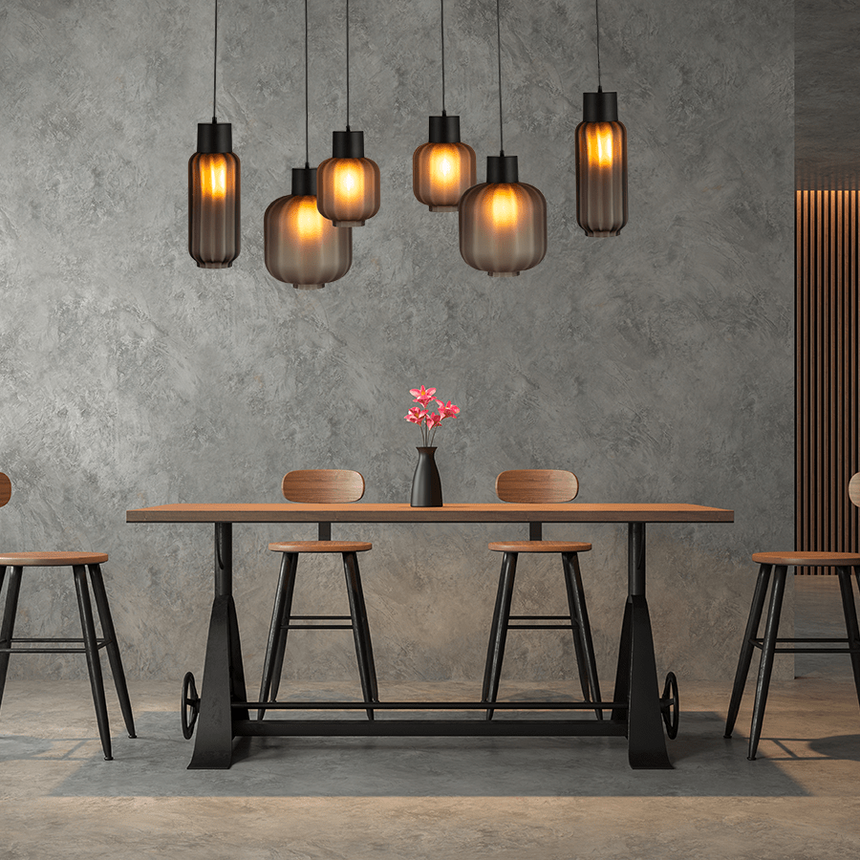 Lett Rib matt üveg függőlámpa fekete foglalattal