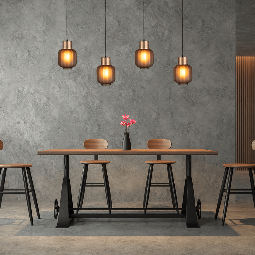 Lett Rib matt üveg függőlámpa réz foglalattal