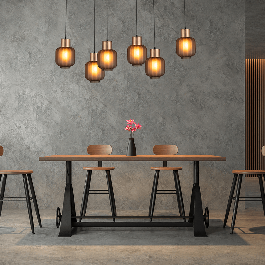 Lett Rib matt üveg függőlámpa réz foglalattal