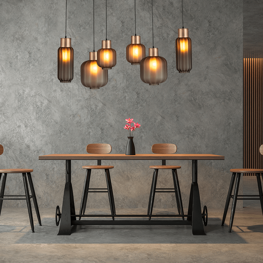 Lett Rib matt üveg függőlámpa réz foglalattal