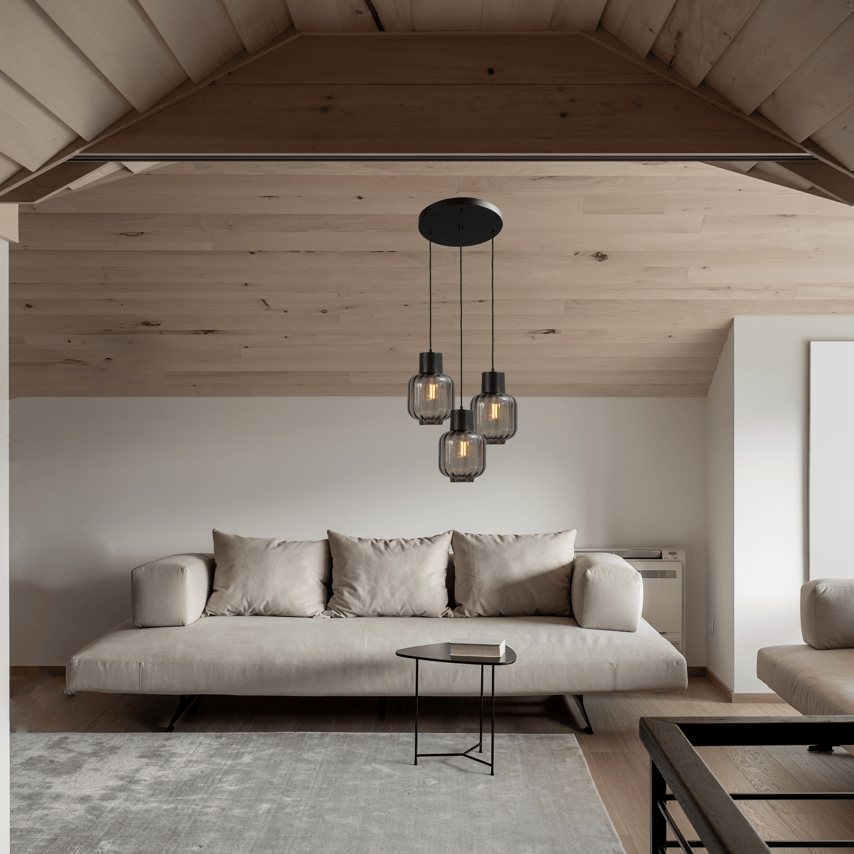 Lett Rib üveg függőlámpa fekete foglalattal