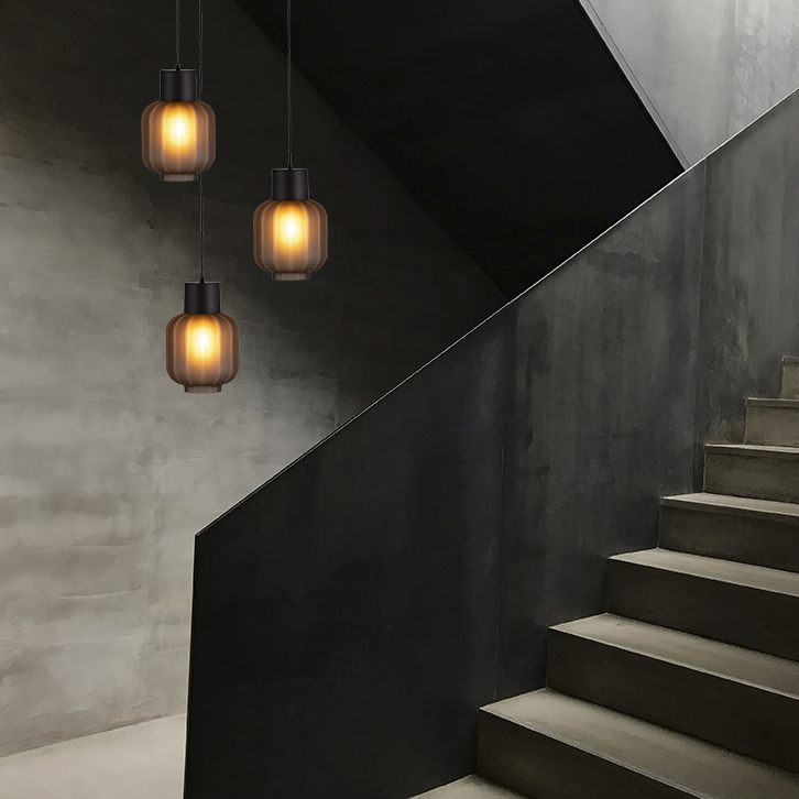 Lett Rib matt üveg függőlámpa fekete foglalattal