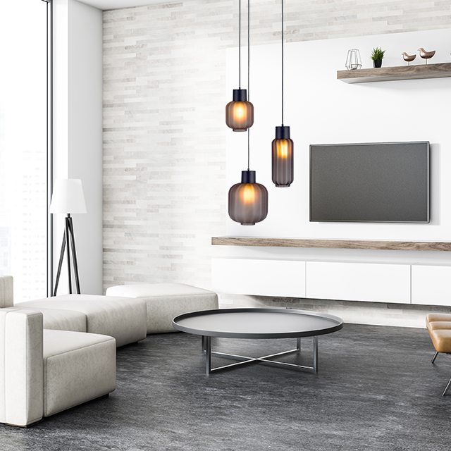 Lett Rib matt üveg függőlámpa fekete foglalattal