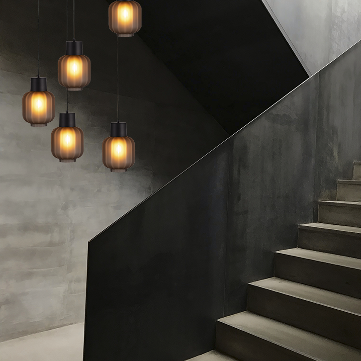 Lett Rib matt üveg függőlámpa fekete foglalattal