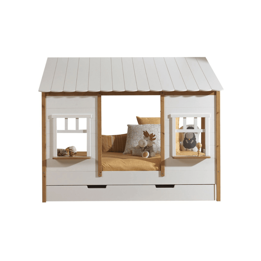 HB05 wooden house children's bed, 90x200 with linen holder