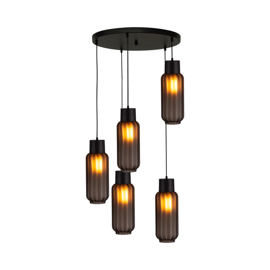 Lett Rib matt üveg függőlámpa fekete foglalattal