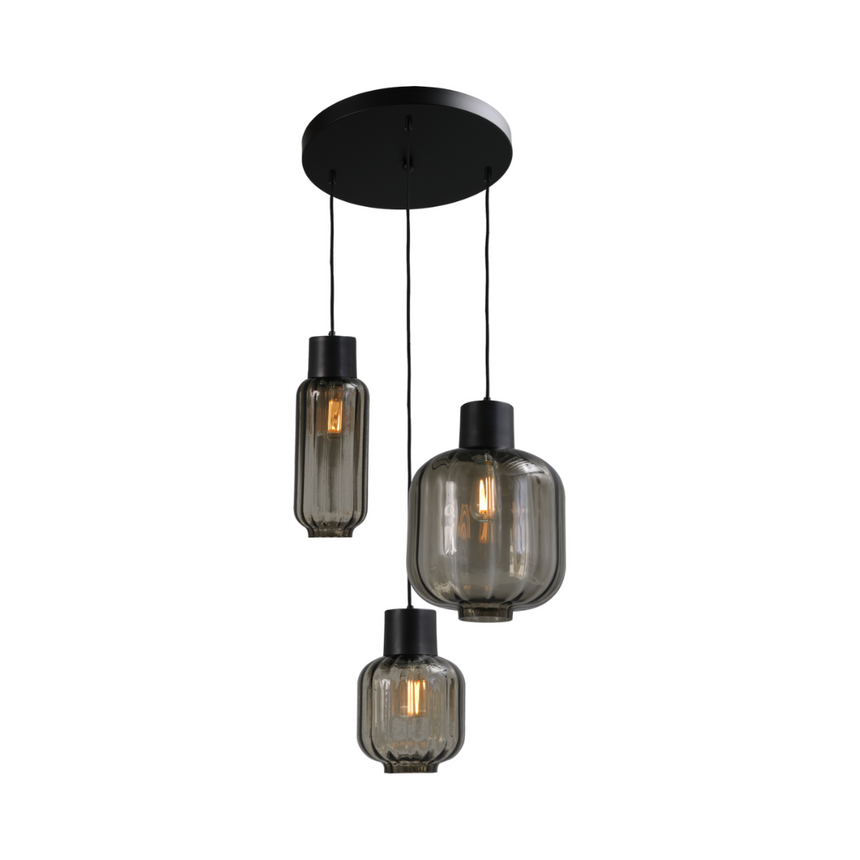 Lett Rib üveg függőlámpa fekete foglalattal