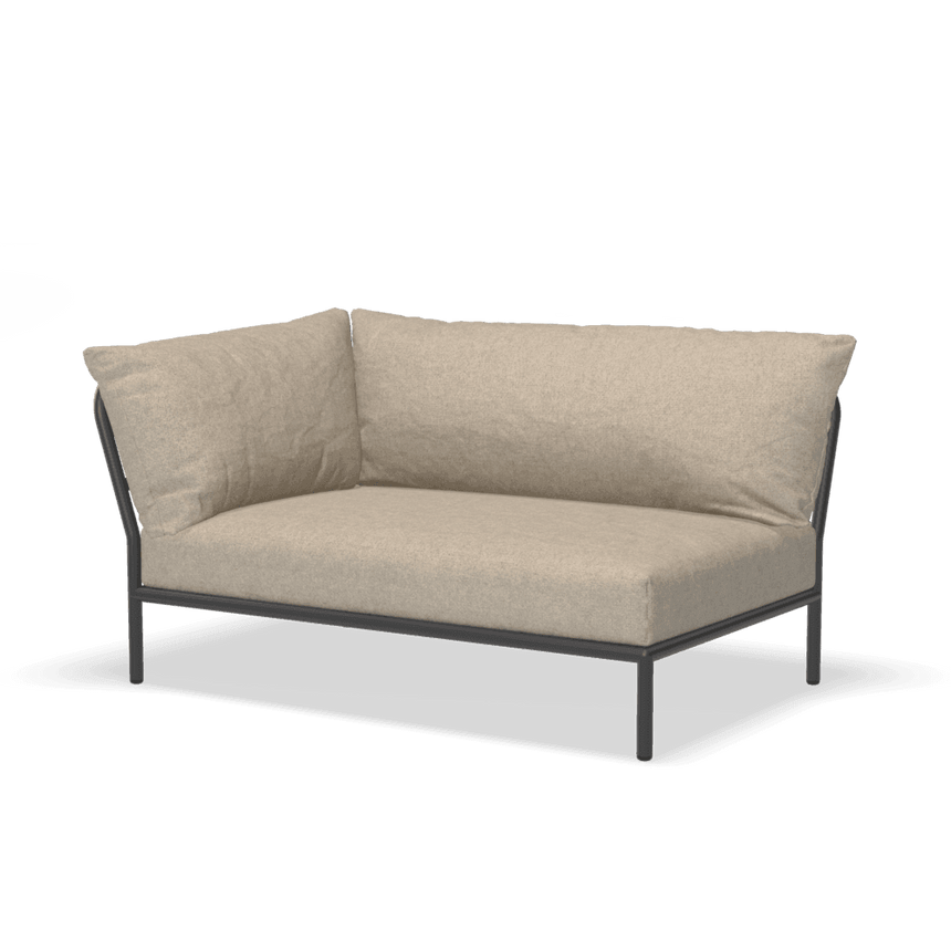 LEVEL2 balos szövet sarokkanapé fekete lábbal - Dutch Home