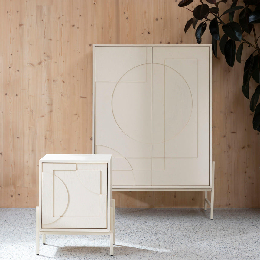 Faces wooden bedside table