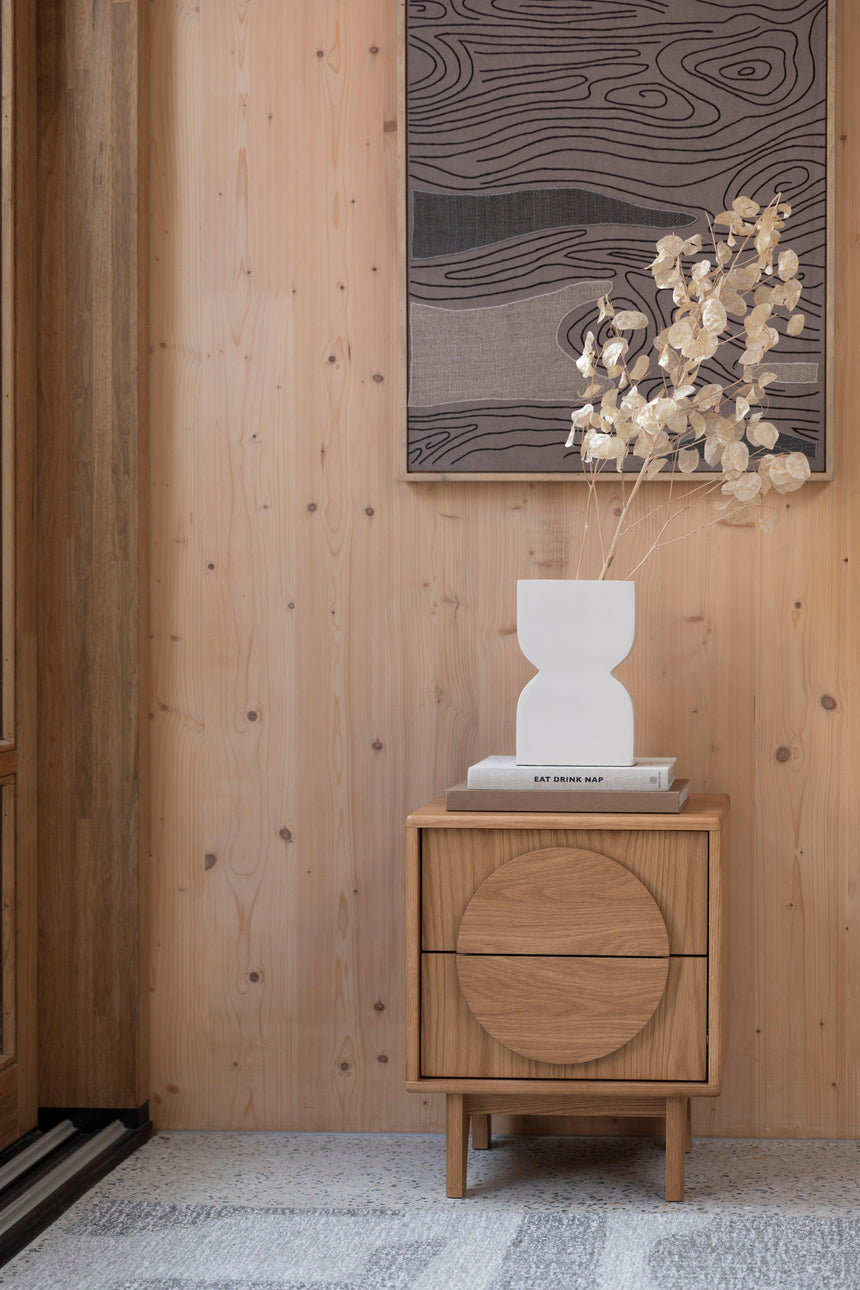 Groove wooden bedside table