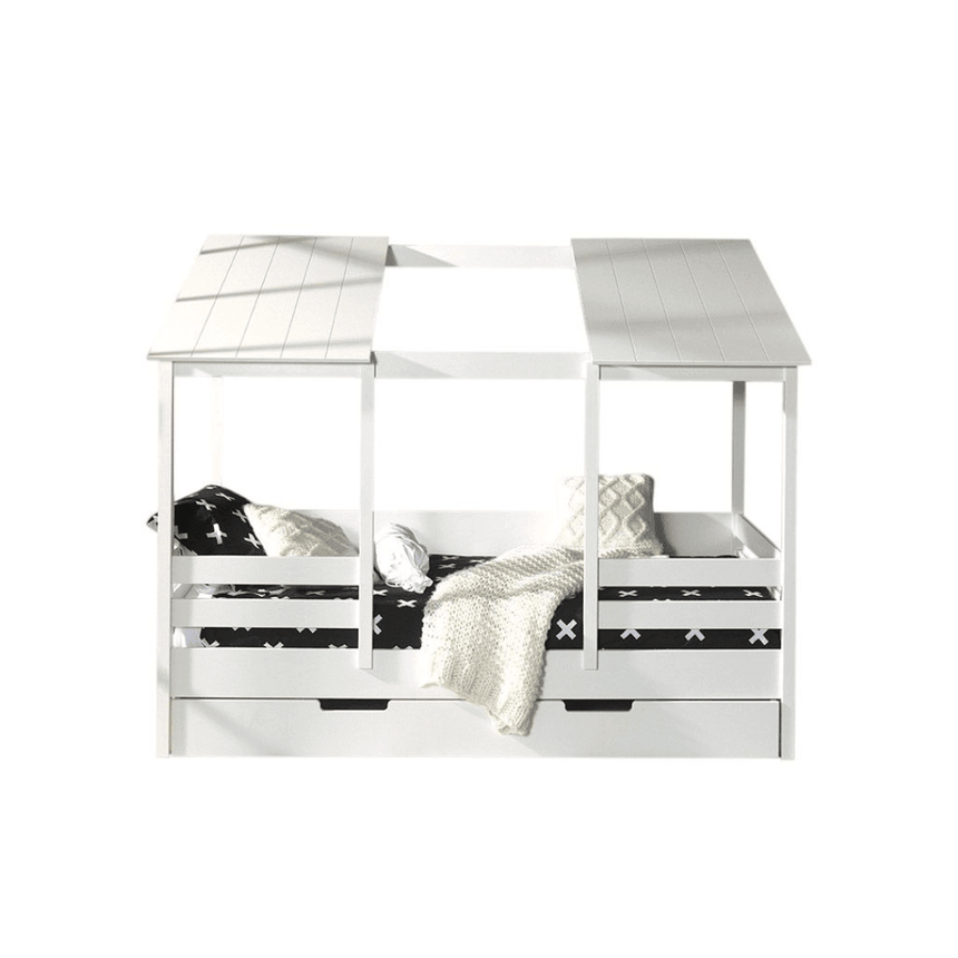HB09 wooden house children's bed, 90x200 with linen holder