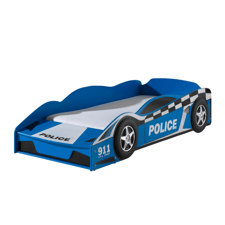 Rendőrautó fa gyerekágy, 70x140 matraccal