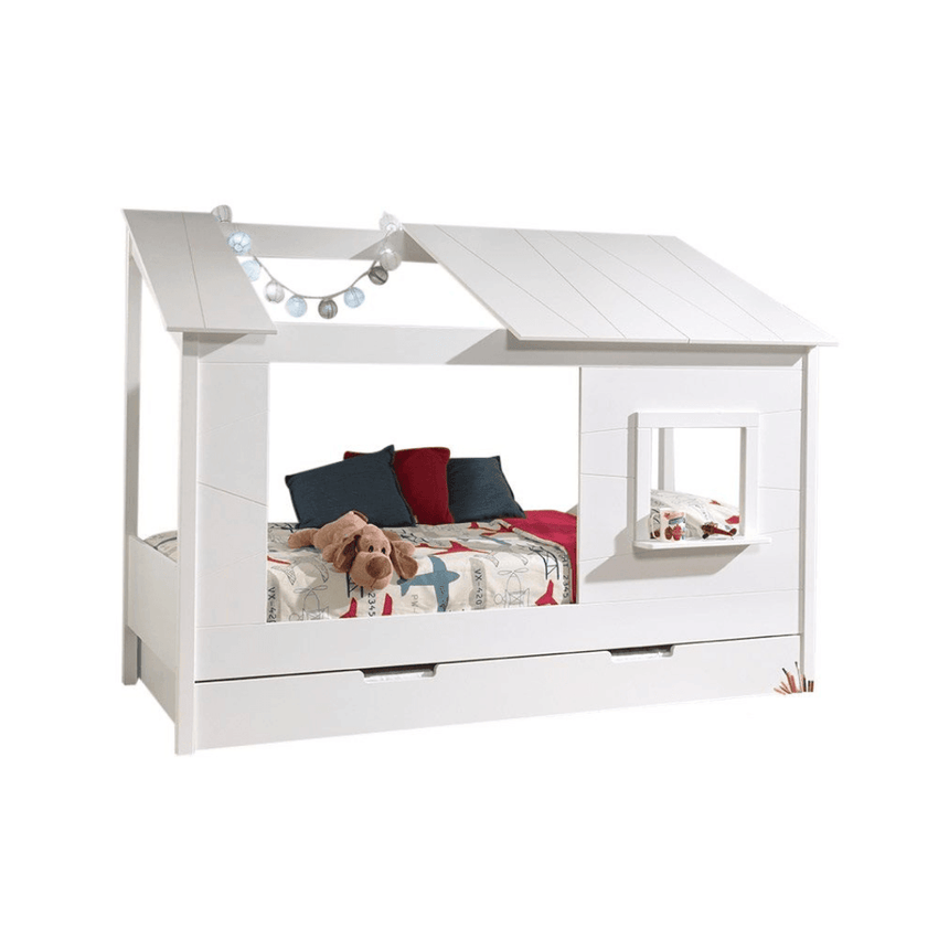 HB26 wooden house children's bed, 90x200 with bed linen holder