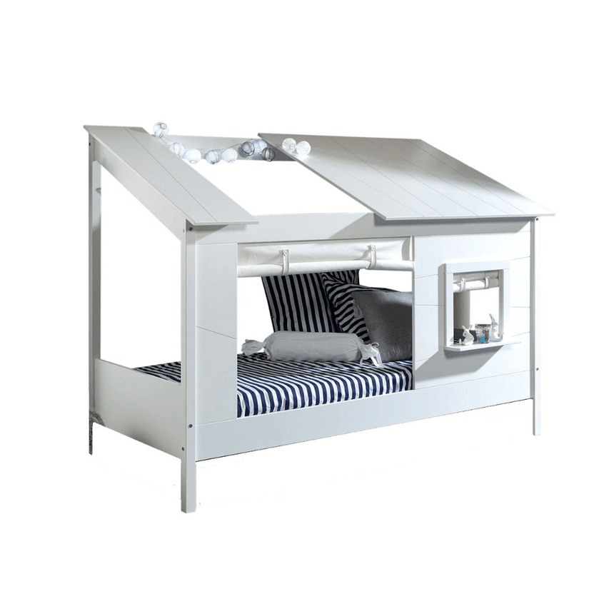 HB26 wooden house children's bed, 90x200 with fabric