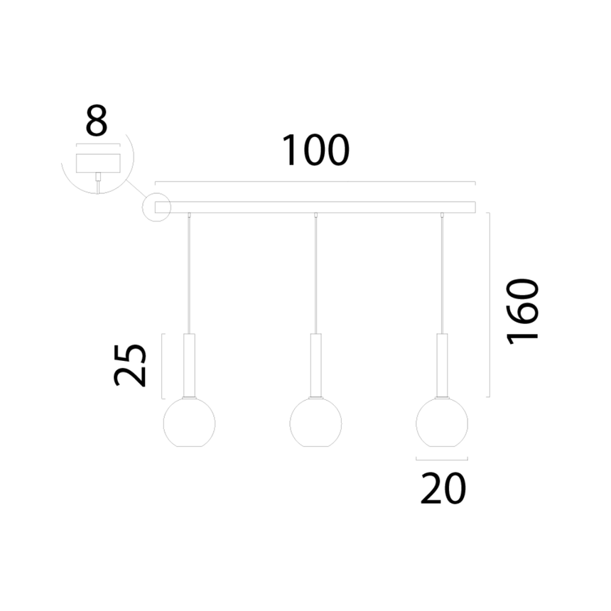 Bella2 3 izzós függőlámpa 100x20