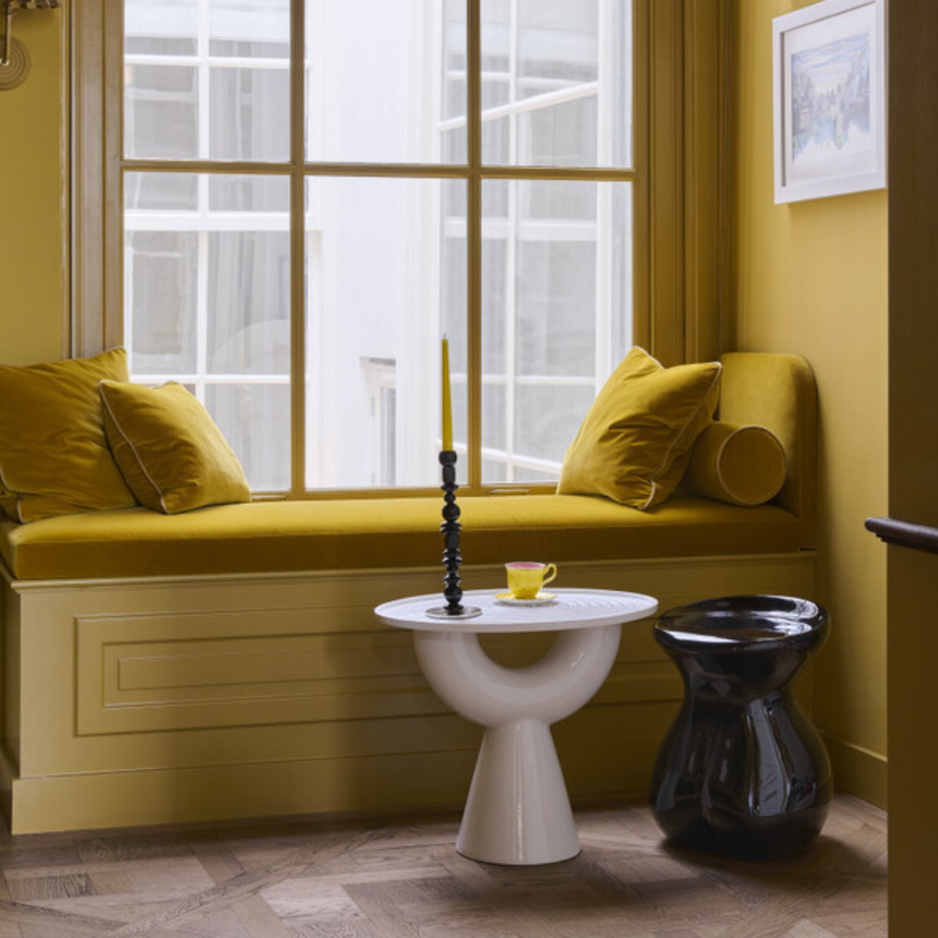 Disc marble-effect side table