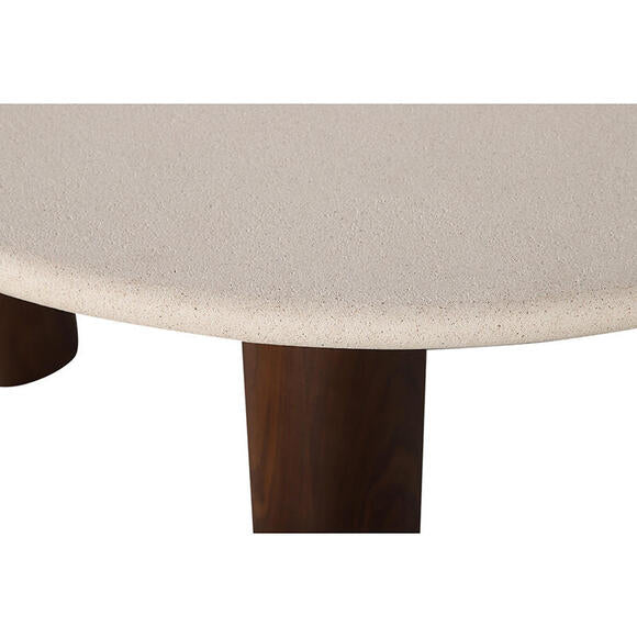 Japandi alacsony étkezőasztal – Micro cement és dió furnér kombináció