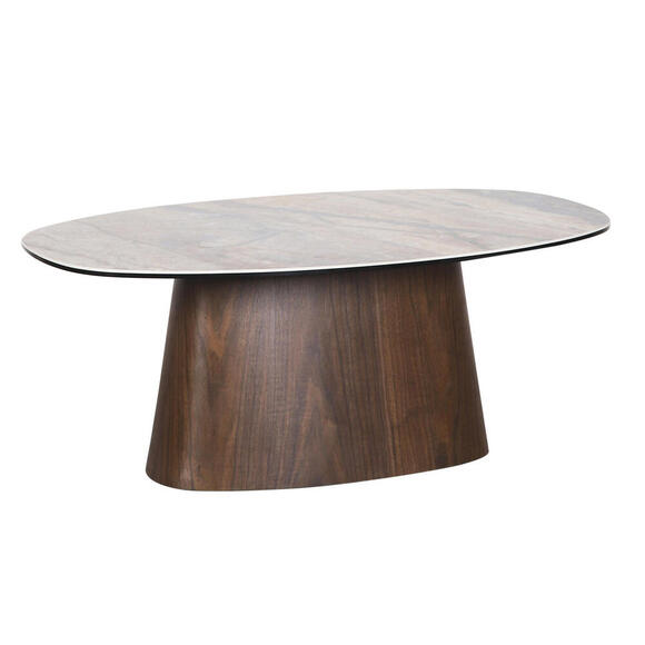 Danish dohányzóasztal – Kerámia onyx felülettel és dió furnér vázzal