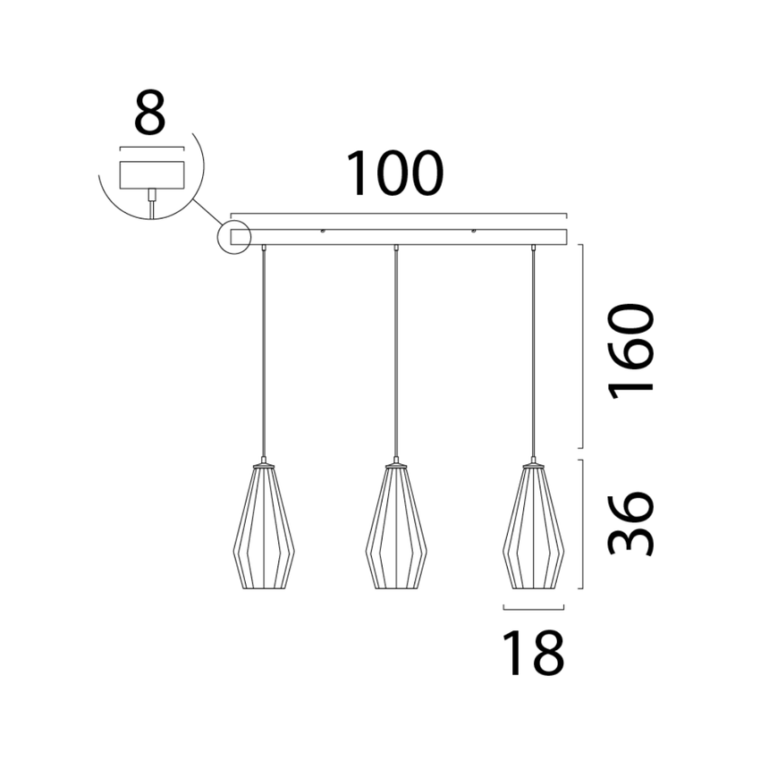 Diamond 3 izzós üveg függőlámpa