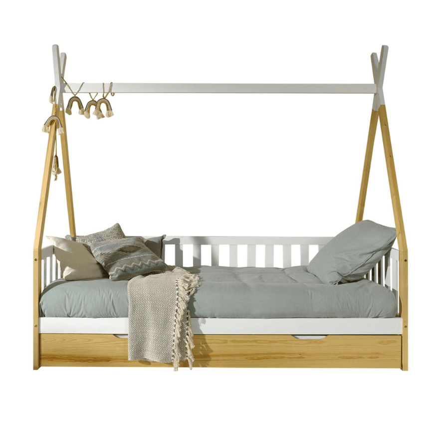 Tipi HK wooden children's bed, 90x200 with bed linen holder