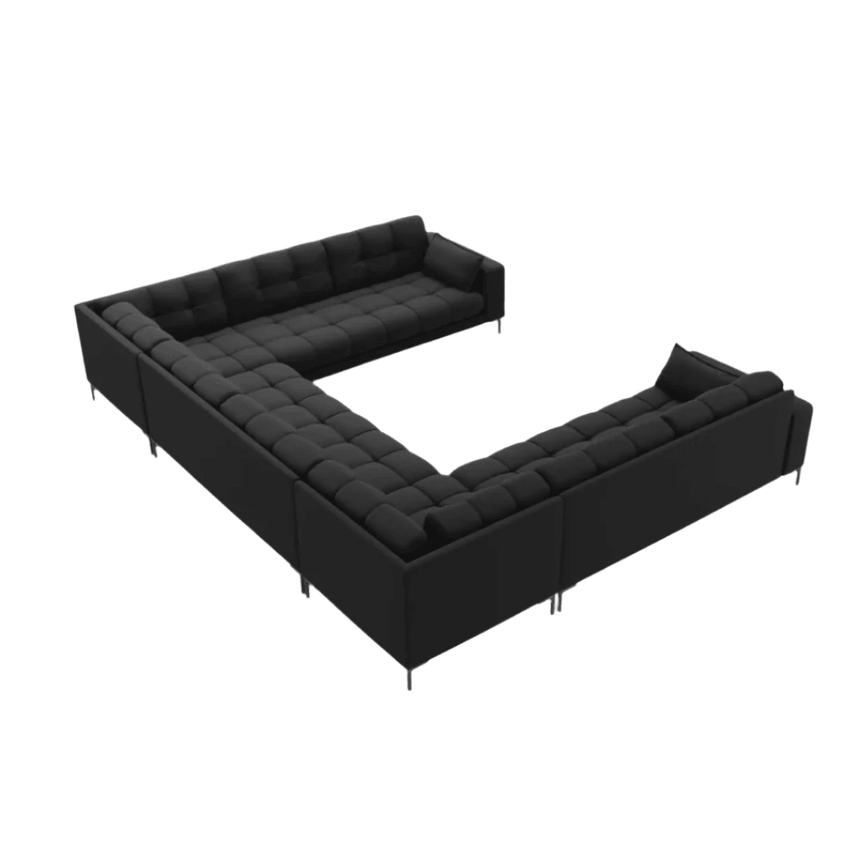 Mamaia U-shaped fabric sofa with black legs 337x256