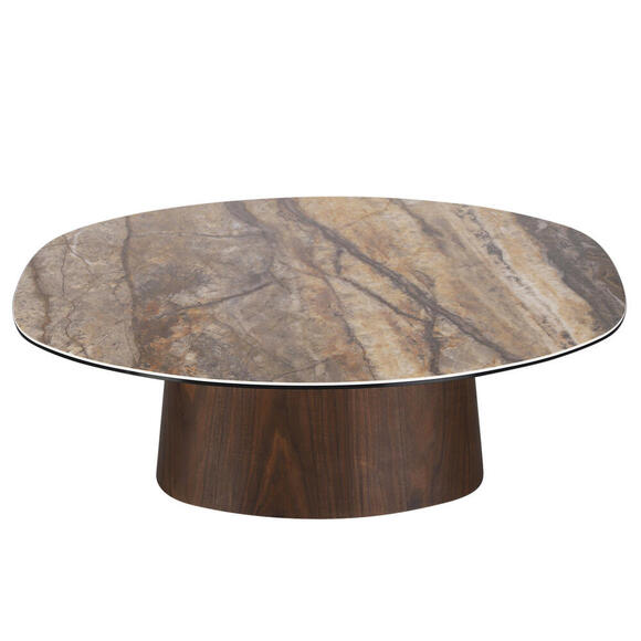 Danish dohányzóasztal – Kerámia onyx felülettel és dió furnér vázzal