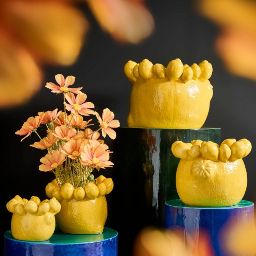 Lemon clay flower pot