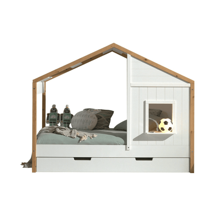 Babs 91 wooden house children's bed, 90x200 with bed linen holder