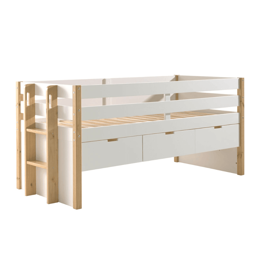 Margrit wooden raised children's bed, 90x200 with bed linen holder